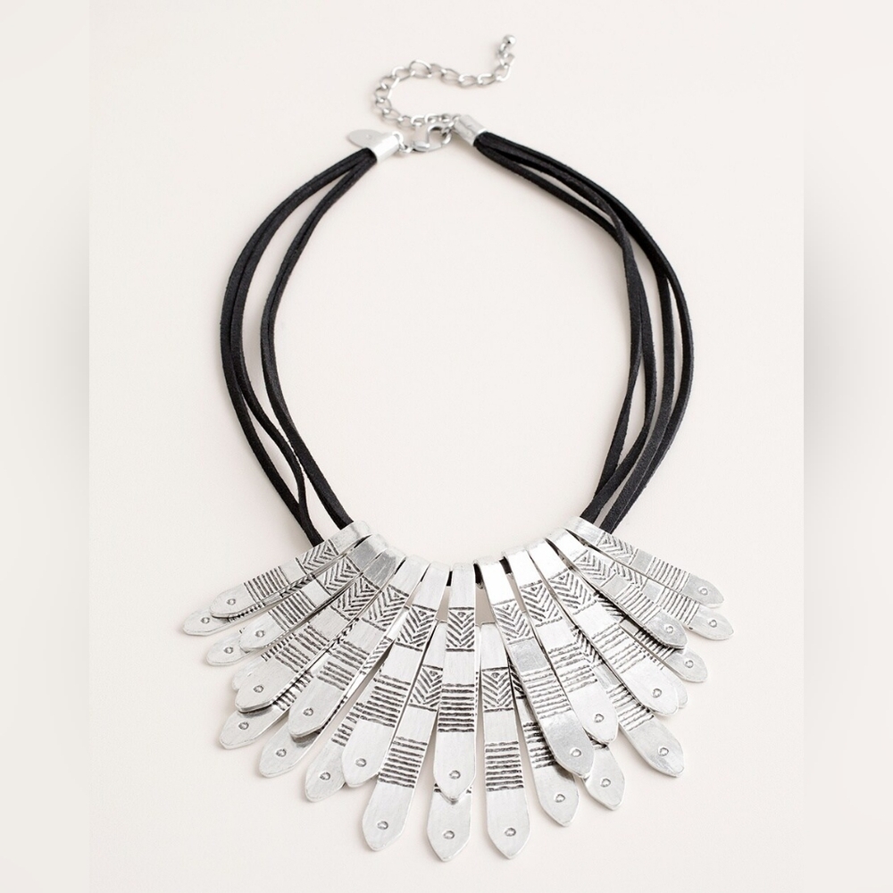 Chico's Silver-Tone Etched Bib Necklace